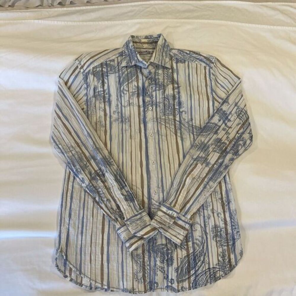 Brandolini Long Sleeve Crinkle Button Up Men's Shirt Sz M Geometric Paisley EUC!